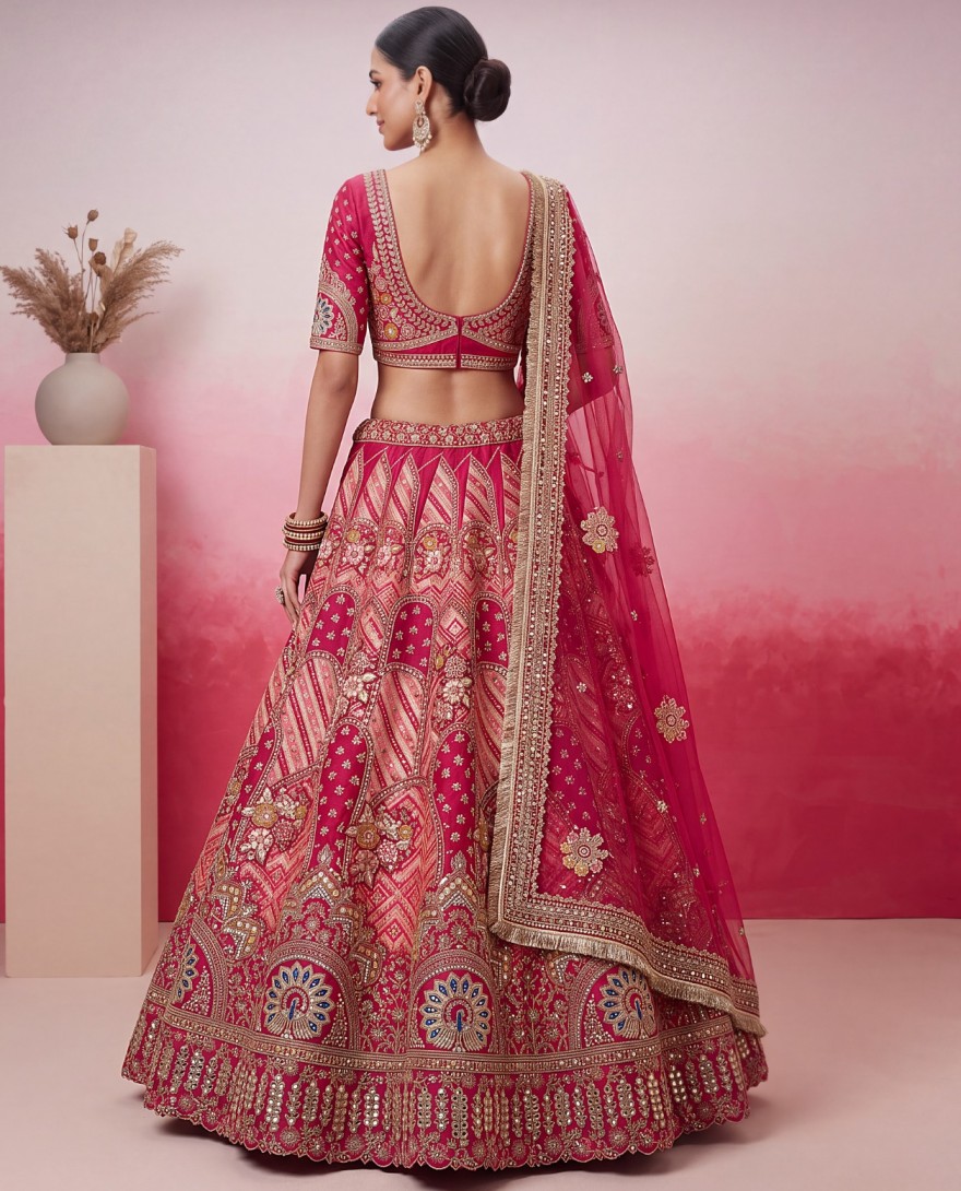 3068 - Rani Pink Silk Bridal Lehenga Choli With Gota Patti